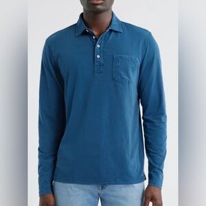 Johnnie-O Coastal Wash Long Sleeve‎ Pocket Polo Men Medium Blue slubbed soft